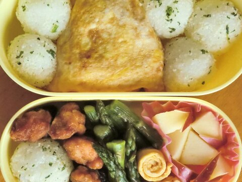 こどものお弁当★オムおにぎり＆チーズボール